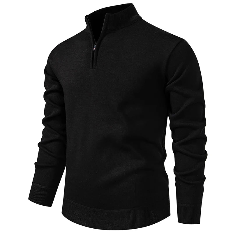 Autumn Winter Men's Half Zipper Knitted Pullovers Solid Slin Fit Casual Sweater Male Fleece Warm Stand Collar Pullover Sweaters.