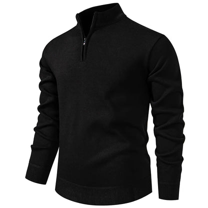 Autumn Winter Men's Half Zipper Knitted Pullovers Solid Slin Fit Casual Sweater Male Fleece Warm Stand Collar Pullover Sweaters.
