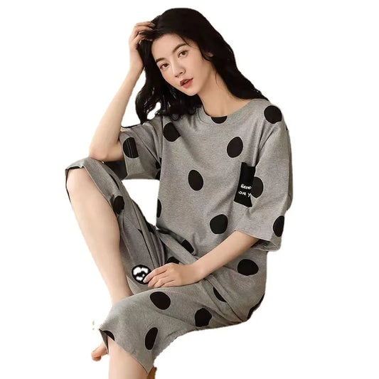 Sommer Neue Damen Pyjamas Homewear Set Kurzarm Pyjamas frauen Sommer Einfache Koreanische Cartoon Lose Große Größe Homewear.