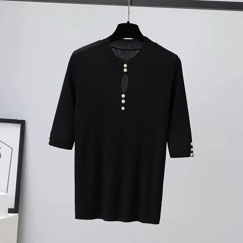 2025gestrickte Kleidung Herbst Winter Korean Fashion Solid Pullover Frauen Kurzarm Tops Pull Femme Beiläufige Dünne Weibliche Pullover.