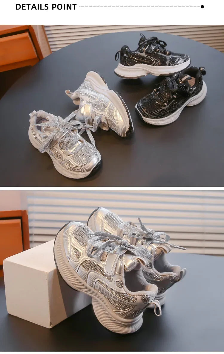 Kids Casual Running Shoes with Rhinestones Boys Girls Sports Shoes Mesh Breathable 2024 New Children Sneakers Fashion Trendy.