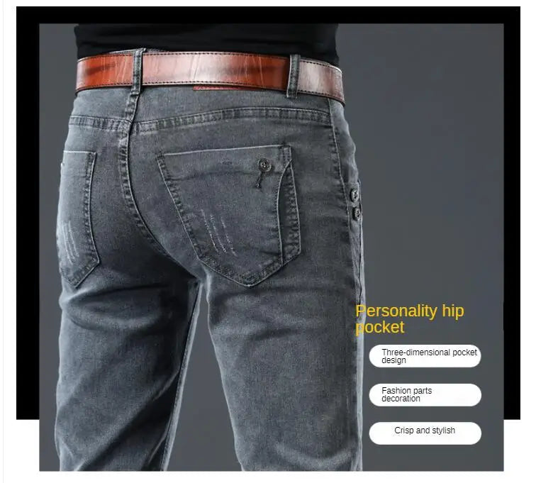 Winter Thick Plus Velvet Men Middle Waist Skinny Jeans Simple Fleece Warm Slim Fit Stretch Boy Casual Denim Pencil Pants.