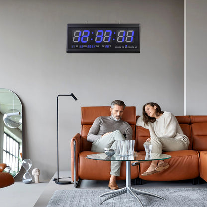 220 V große LED-Digital-Wanduhr, Zeit, Temperatur, Datum, Woche, Anzeige, automatischer Dimmer, leuchtende, leise Tischuhr, Wanduhr, 48 x 19 cm