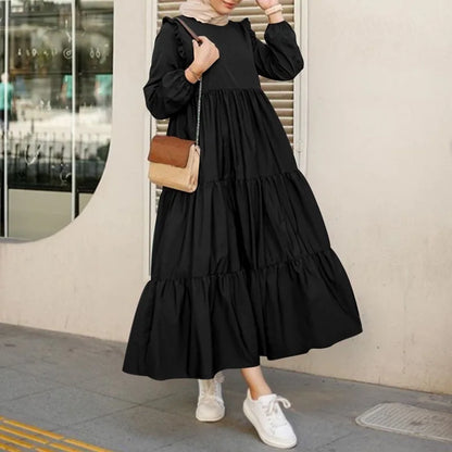 2025 Vintage Solid Muslim Dresses Women Dubai Abaya Islamic Maxi Dress Robe Females Elegant Sweet Party Sundress Kaftan Vestidos.
