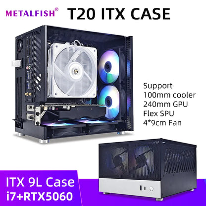 METALFISH T20 Mini ITX White Case 9L Compact PC Chassis Support Flex PSU/240mm GPU/100mm Cooler/180 Liquid Cooler.