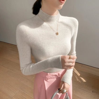 Women Fashion Tops Autumn Winter 2025 Turtleneck Sweater Women Knitted Pullovers Korean Style Simple Base Layer Knitted Sweater