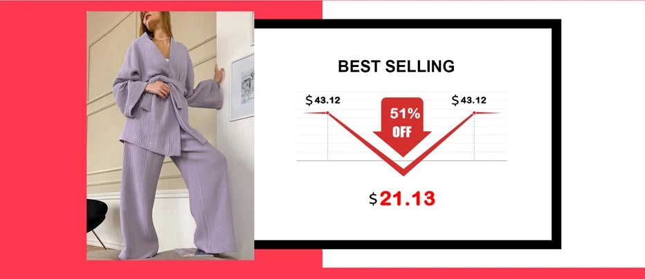 NHKDSASA Kimono Pajamas 2023 New 100% Cotton Crepe Long-Sleeved Trousers Ladies Sleepwear Suit Women's Home Service Mujer.