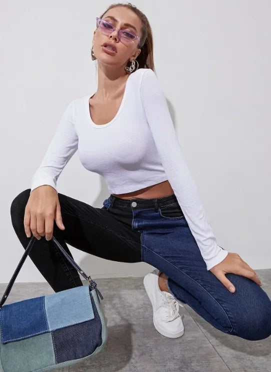 High Waist Casual Slimming Stretchy Jeans Women's Fashionable Versatile Pants High Waist Decorative No Elastic Band.