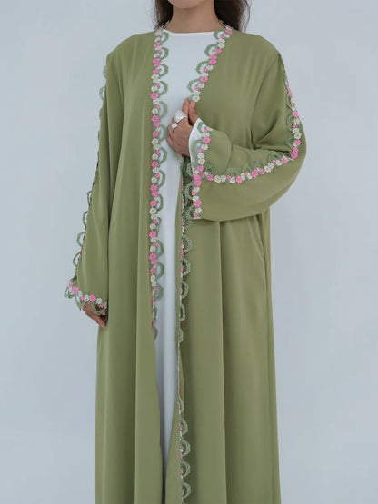 Women Arabic Dubai Abaya Luxury Floral embroidery Kimono Cardigan Long Dress Modest Ramadan Robe Femme Islam Clothing Kebaya.