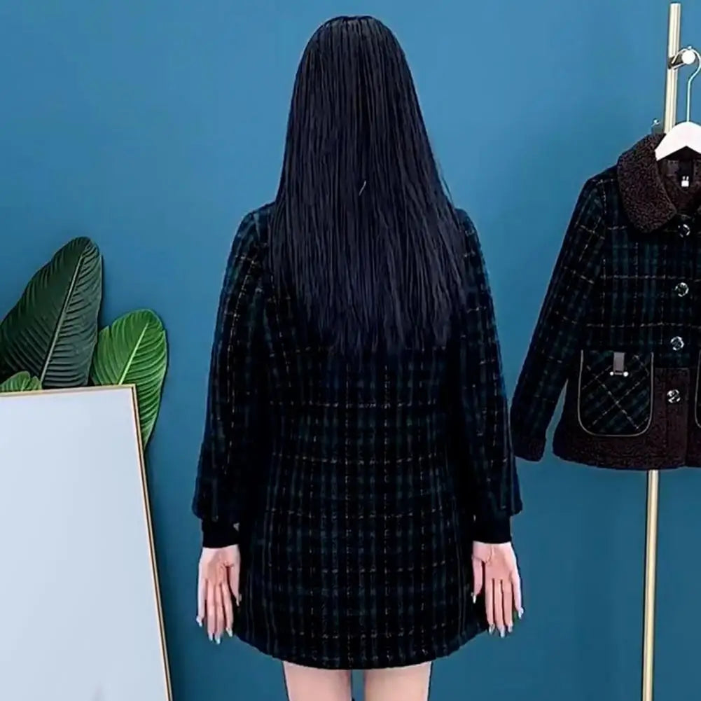 Frauen Plaid Mantel Karierten Winter Mutter Jacke Taschen drehen-unten Kragen einreiher Mid Länge Mantel Mid-aged frauen Mantel.