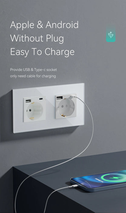 BSEED EU-Standard, einzelne Steckdose, Touch-Schalter, USB-Wandsteckdosen, Doppelsteckdosen, dreifache Steckdosen, vierfache Glassteckdosen.