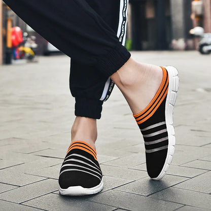 New large size men's casual sneakers fashion outdoor walking men's half slippers mesh surface breathable men's sneakers.