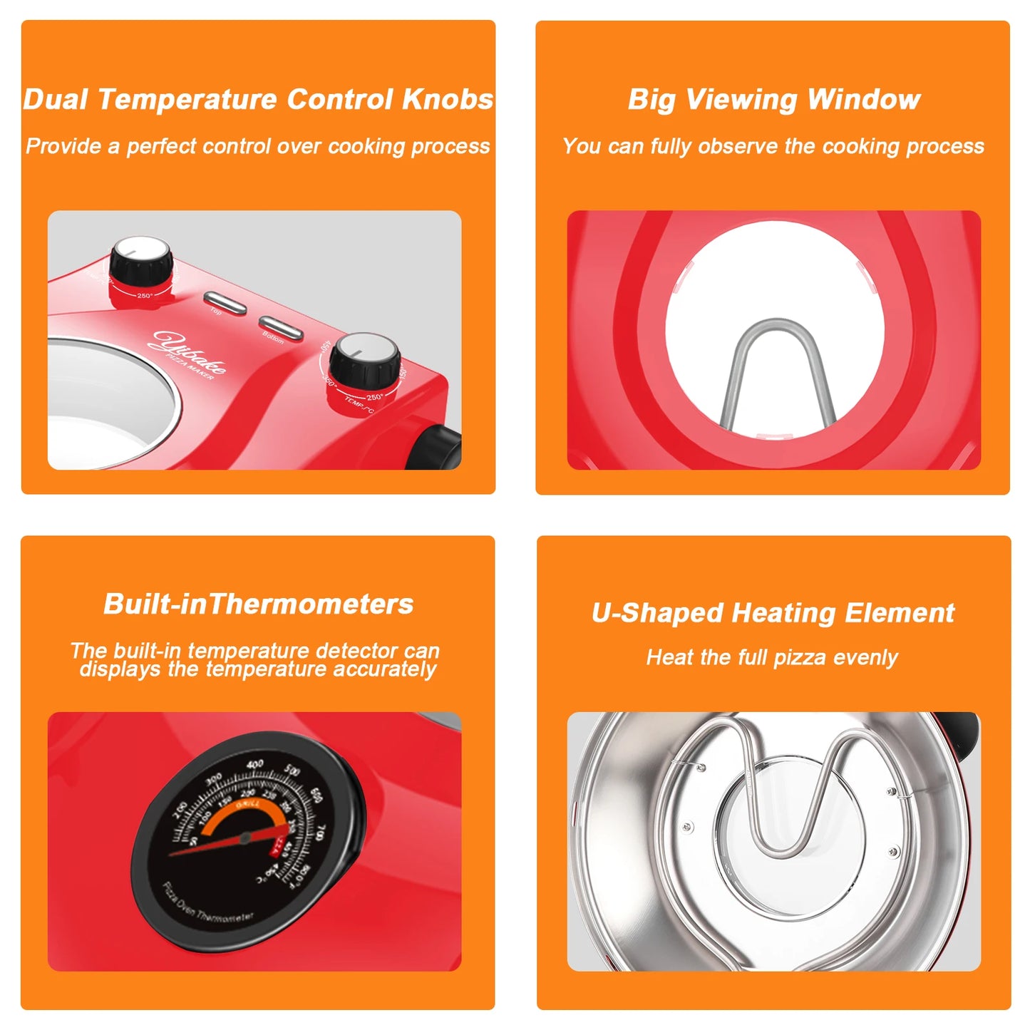 12-Zoll-Elektro-Pizzaofen für den Innenbereich, Arbeitsplattenhersteller mit Keramiksteinen, erhitzt bis zu 420 ℃   für köstliche, gebackene Pizzeria-Steine