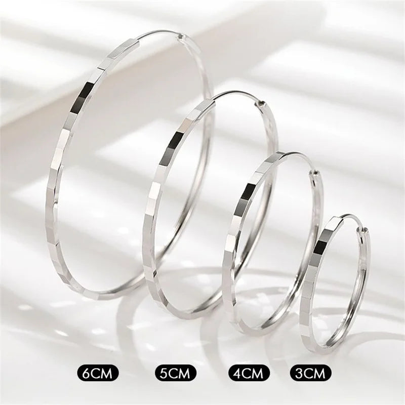 Senlissi - New Fashion18K Gold Plated Hoop Earrings For Women 925 Sterling Silver 2.0mm Fashion Earring Cерьги Kольца 3/4/5/6CM.