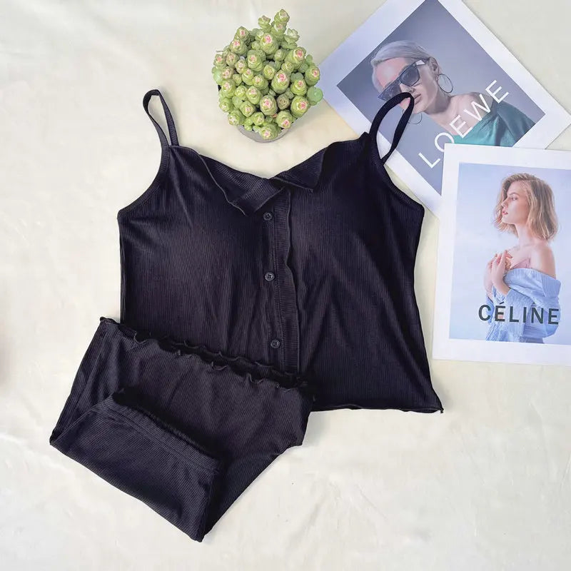 Conjuntos De Pijama Neue Sexy Baumwolle Sling Top Shorts Set Bh Pad Sommer Nachtwäsche Pyjamas Für Frauen Hause Tragen Nachtwäsche Anzug.