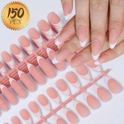 150Pcs M/S/XS Ice Nude Short Oval False Nail French Glossy Matte Simple Press on nails Nude Almond Full Cover Acrylic Fake Nails.