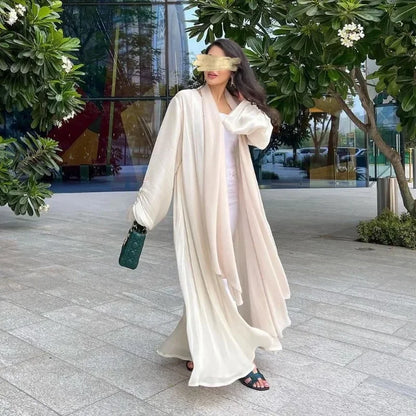2025 Ramadan Satin muslimischen bescheidenen Kleid arabische Frauen öffnen Abaya Dubai islamische Langarm Cardigan Kleidung Truthahn schlichte Robe.