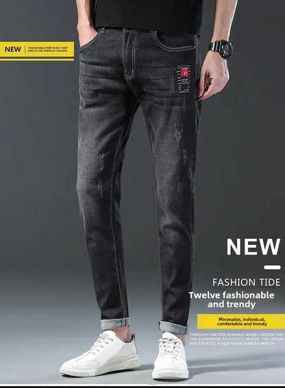 Frühling Herbst Xintang Denim Jeans Herren Slim Fit Casual Trendy Modische Alltagskleidung Blau Gerade Bein Hosen Elastische Taille