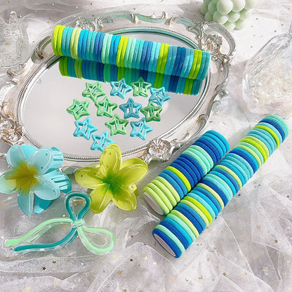 High Elasticity Women's Hair Accessories Blue Series Butterfly Knot Egg Flower Comb Set Hair Clips Fashionable Hair Accessories.