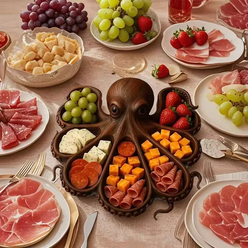 Octopus Wooden Party Food Tray Platter Partition Tray Decoration Octopus Holiday Party Food Tray Kitchen Accessories 2025 New.