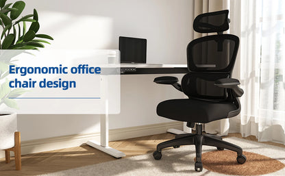 Daccormax Bürostuhl ergonomisch, Schreibtischstuhl, 150 kg Fassungsvermögen, verstellbare Kopfstütze und Armlehnen, Computerstuhl mit Lordosenstütze