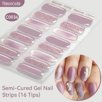 Harunouta Gradient Semi Cured Gel Nail Sticker Long-Lasting UV Nail Sticker UV/LED Extension Gel Nail Foil Gel Polish Full Cover.