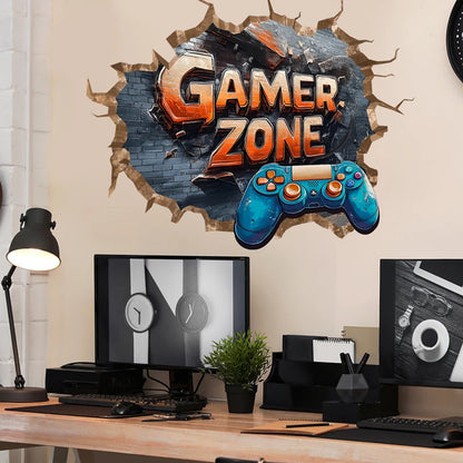 Larger Game Poster 3D Wall Hole Art Cool Gamer Zone Gamepad Vinyl Mural Stickers Home Decoration for Kids Bedroom Gaming Rooms