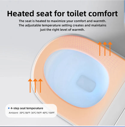 Intelligenter, länglicher Toilettensitzbezug – beheizt, wassersparend, automatische Reinigungsdüse, langsam schließend, trocken, LED-Licht für modernes Badezimmer