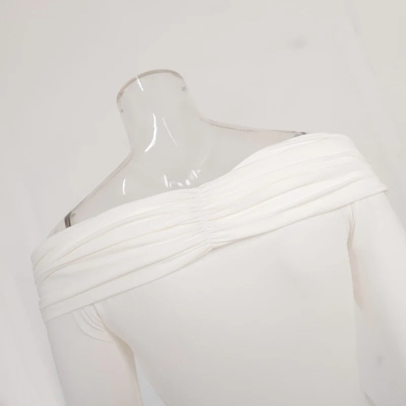 AVV Sexy Cross Pleated Off Shoulder Long Sleeve Skinny Bodysuit Ladies Hot Sexy 2024 One Piece Basic Autumn＆Spring Tops