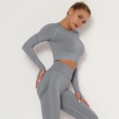 Solid Color Sexy Seamless Yoga Long Sleeves for Woman Slim Casual Sports Running Gym Workout Top Quick Drying Fitness Top
