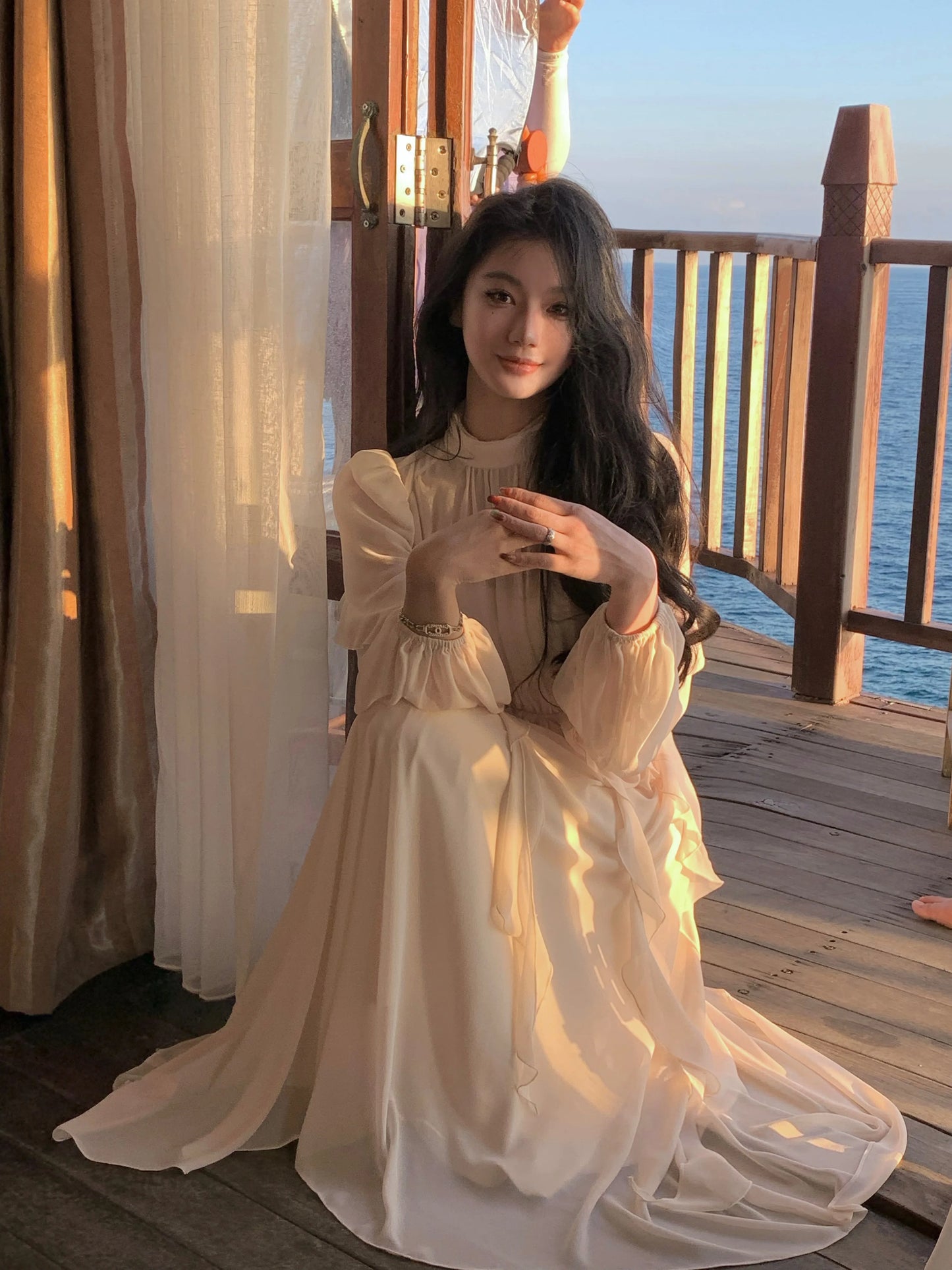 Strand Stil Chiffon Y2k Mini Kleid Büro Dame Casual Langarm Elegante Einteilige Kleid Koreanische Mode Kleidung Sommer 2023