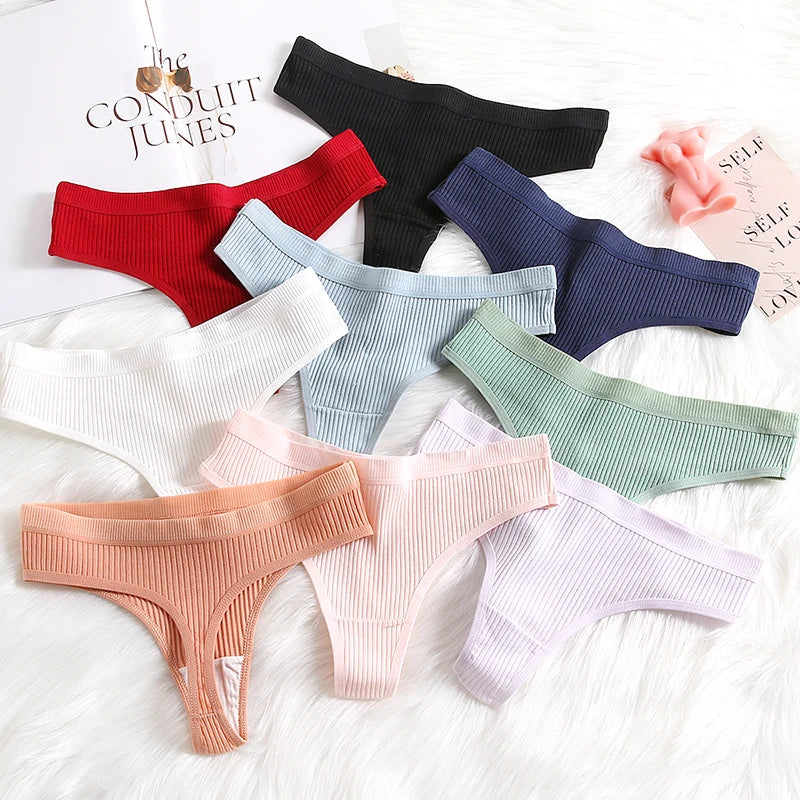 WarmSteps 10PCS Women's Panties Set Simple Striped Thongs Female Cotton Underwear Sexy Lingerie Cozy Sports G-Strings Underpants.