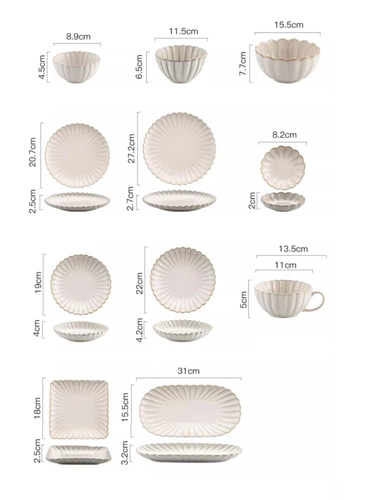 Nordic Household White Bowls Dinner Plates Ceramic White Glaze Tableware Set Western Steak Dish Salad Bowl Vegetable Fish Plate.
