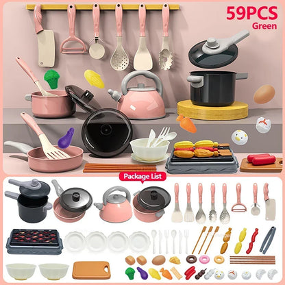 Kids Kitchen Toys Set 92/86/69/59PCS Play Kitchen Accessories Kit with Play Pots Pretend Food Cooking Toy Toddler Girls Boy Gift