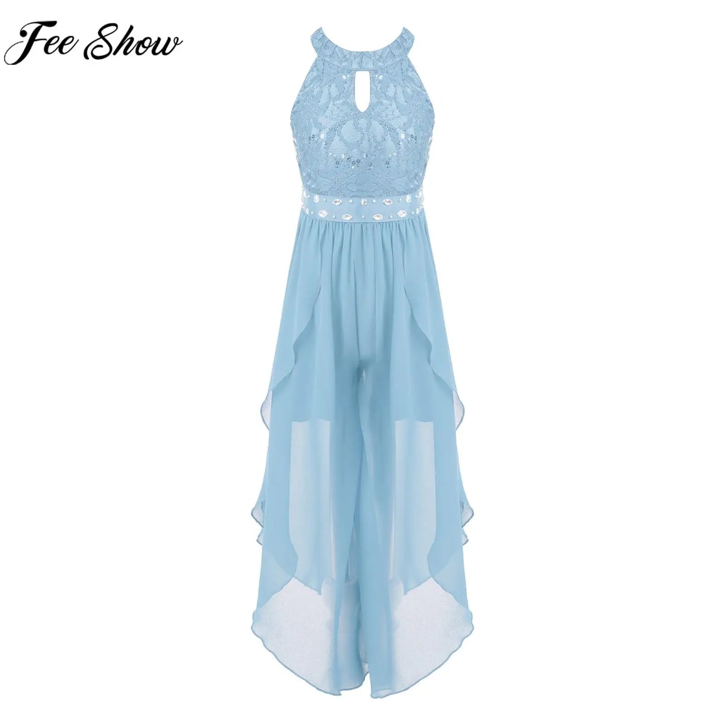 Sommer Mädchen Ärmellosen Chiffon Maxi Kleid Shiny Perlen Spitze Gebaut-in Shorts Party Kleid für Hochzeit Geburtstag Dance Leistung.