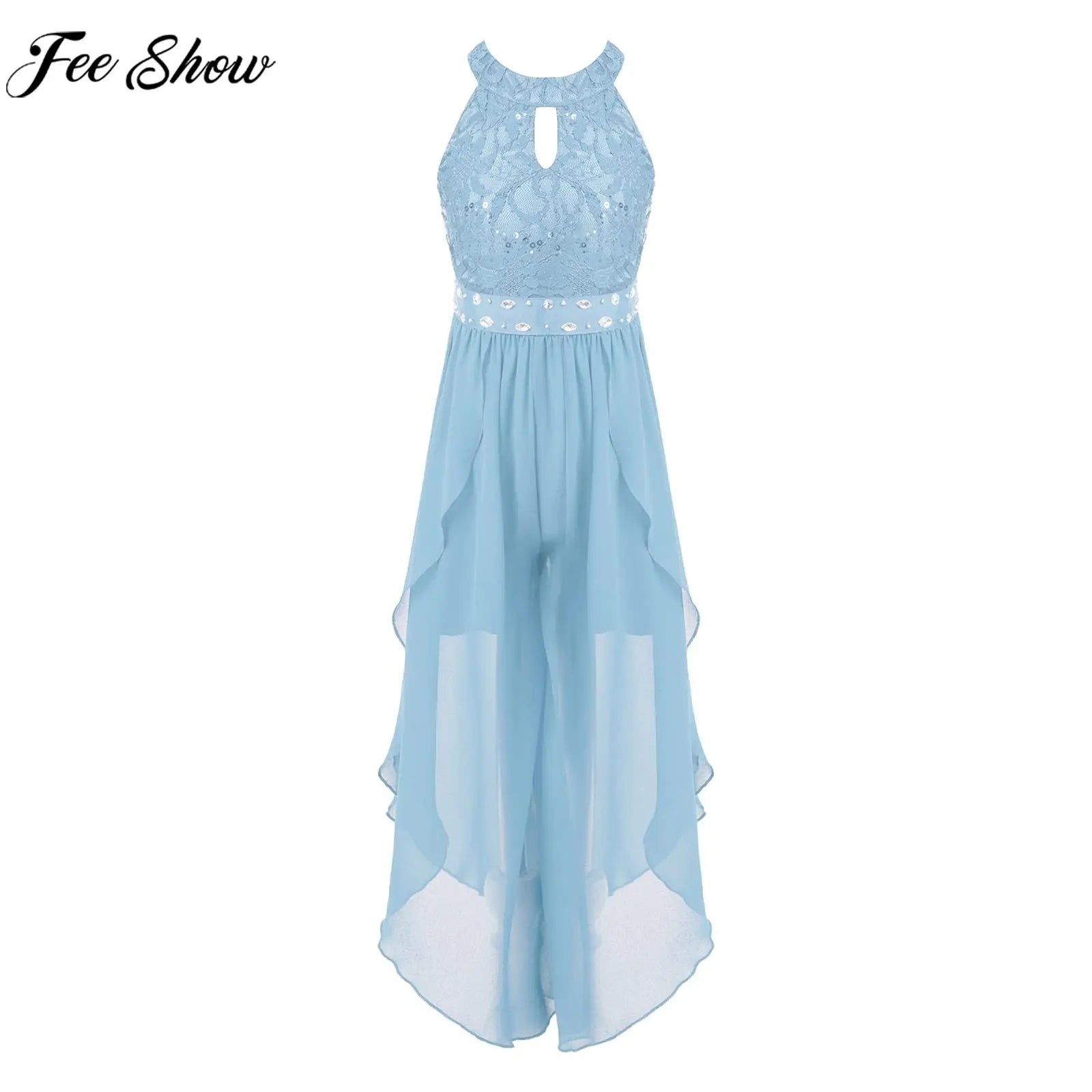 Sommer Mädchen Ärmellosen Chiffon Maxi Kleid Shiny Perlen Spitze Gebaut-in Shorts Party Kleid für Hochzeit Geburtstag Dance Leistung.