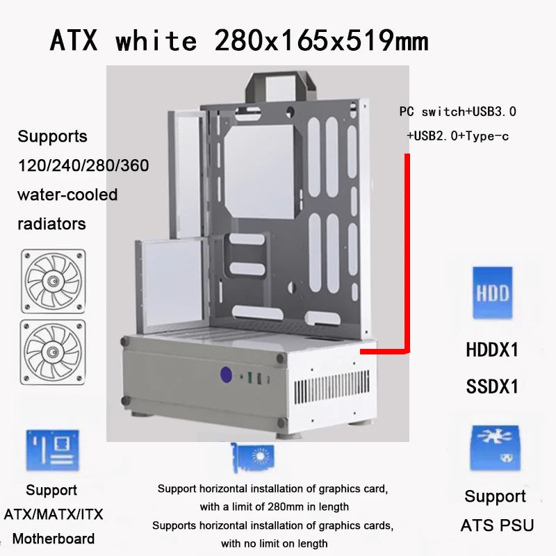 Open Type Computer Case Frame  Vertical Chassis Shelf ATX MOD DIY Desktop Gaming Gamer PC Cabinet Tower Gaming Support ATX/ MATX.