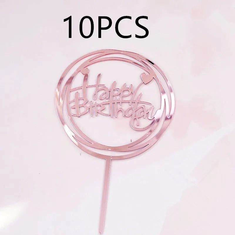 10 Stück Roségold Happy Birthday Kuchendeckel Silber Schwarz Schlichtes Design Acryl Kuchendeckel Babyparty Party Dessert Dekoration