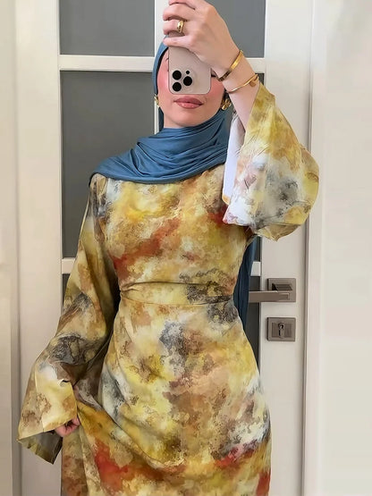 Middle East Women Fashion Dubai Abaya Türkiye Print Long Dress Modest Plain Prayer Ramadan Robe Femme Islam Clothing Kebaya.