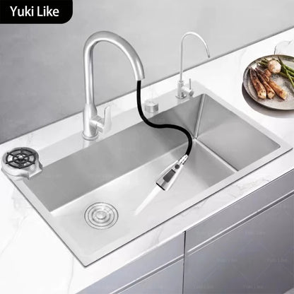 Stainless Steel Kitchen Sink Rice Grain Embossing Scratch and Abrasion Resistant Antifouling Large Single Slot Wash Dish Basin
