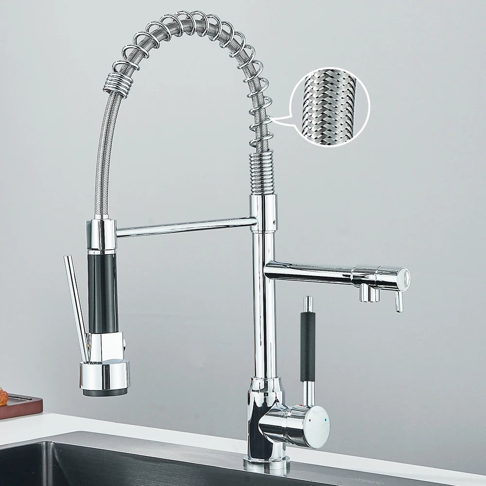 Pull Down Spring Kitchen Faucet Single Lever Hot Cold Mixer Water For Kitchen Sink Dual Spout Nozzle Faucets Crane