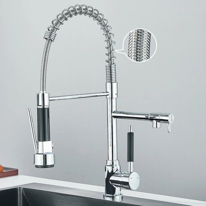 Pull Down Spring Kitchen Faucet Single Lever Hot Cold Mixer Water For Kitchen Sink Dual Spout Nozzle Faucets Crane