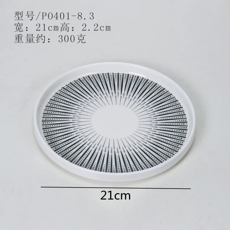 Melamine Tableware Set Round Dinner Plate Western Steak Plates Serving Fruit Salad Bowl Dessert Snack Tray.