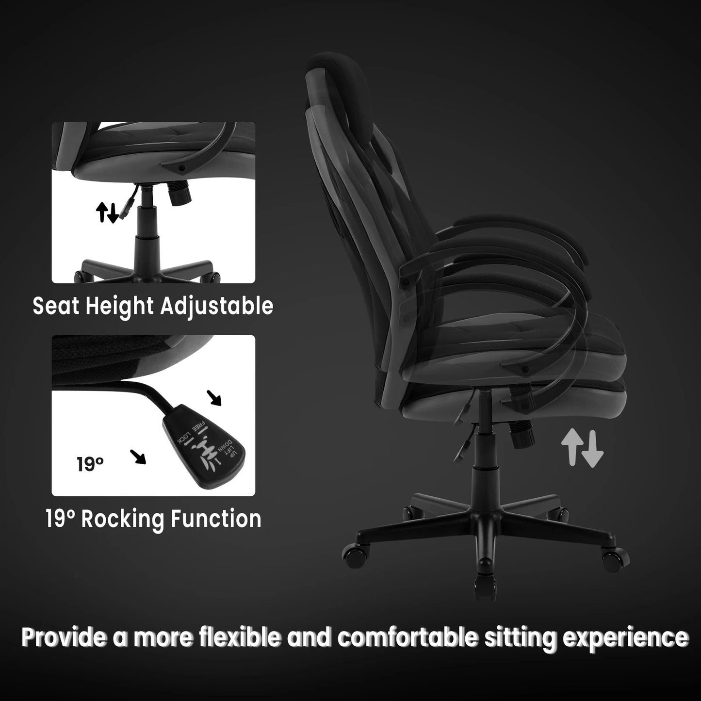 Ergonomisches Design, Gaming-Stuhl, Gamer-Sessel, Büro-Computerstuhl, Neigungsmechanismus, höhenverstellbar, 360° °   Drehbare hohe Rückenlehne