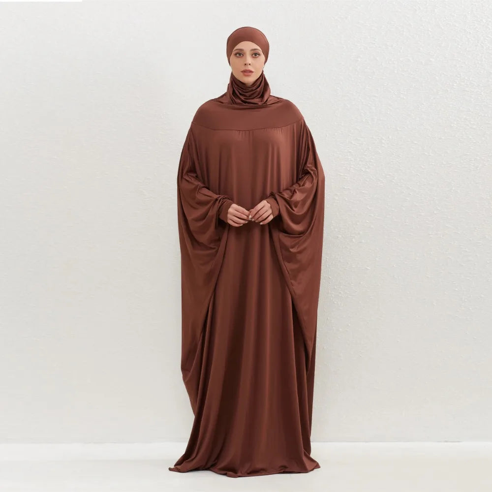 Muslim Abayas Hijab Hooded Smocking Sleeve One-piece Prayer Dress Women Jilbabs Kaftans Islamic Dubai Saudi Robe Turkish Modesty.