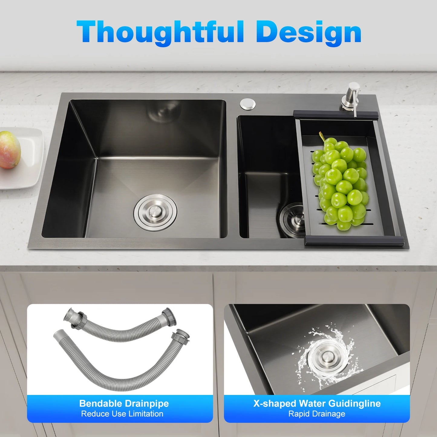 [Edelstahlspüle] Doppelbecken-Küchenspüle aus Edelstahl 304, modernes Design – großes Fassungsvermögen, langlebig