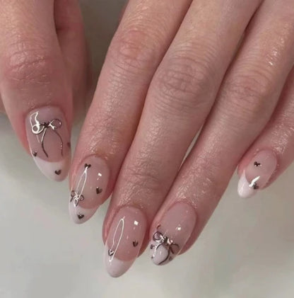 24Pcs/set Almond Press-On French Nail Tips Green Cat Eye False Nails Simple&Elegant Wearable Nail Art for Women&Girls Daily Wear