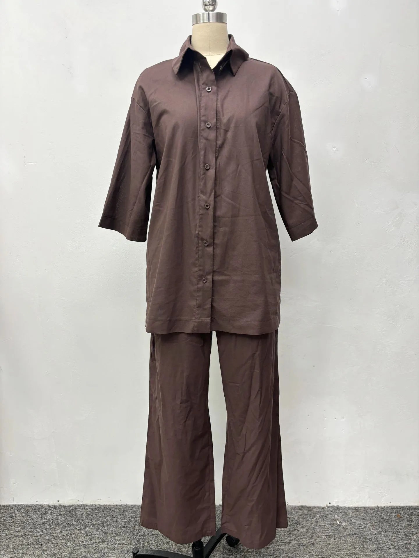 Spring and summer casual shirt long pants two-piece set 2025 new women's fashion lapel loose suit women's daily wear.