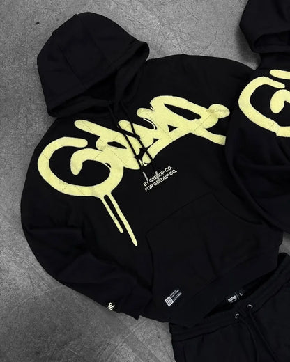 Black Purple Men Clothing Sports Set American New Letter Oversized Hoodies Street Hip Hop Retro Loose Sport Pants.