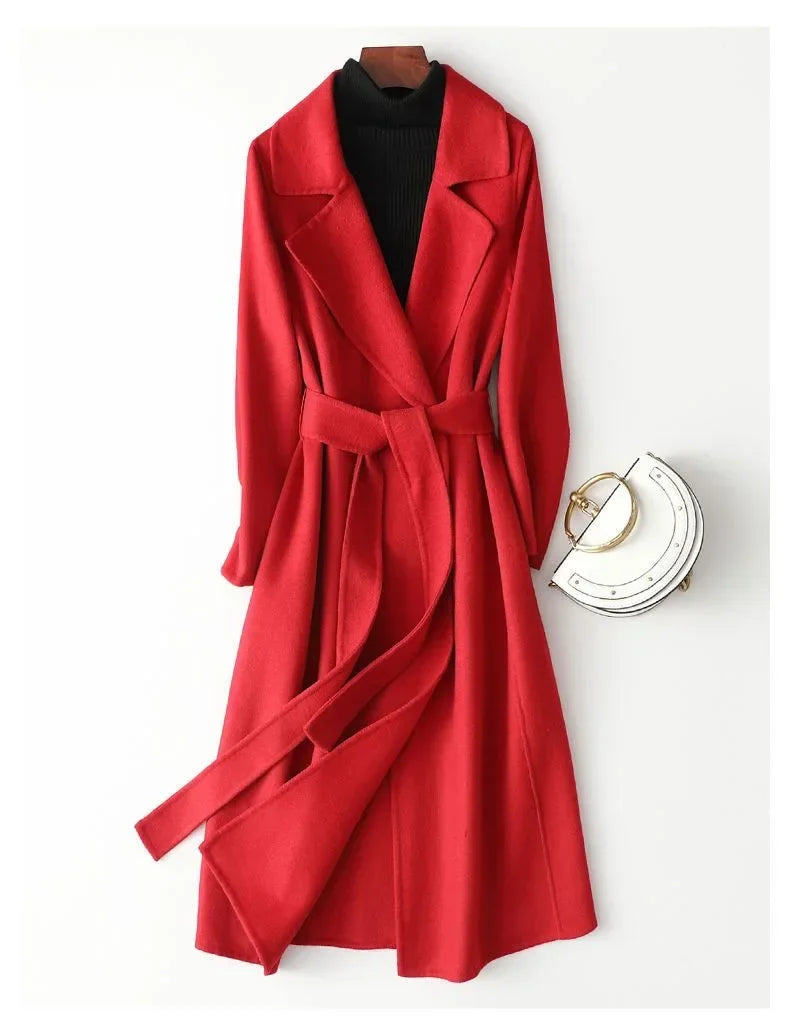 Modischer doppelseitiger Wollmantel für Damen, schmale Passform, mittellang, neue Herbst- und Winterkollektion, stilvoll.